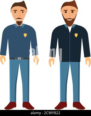 Gruppo di giovani con barba e baffi. Gli uomini che lavorano nella polizia. Illustrazione Vettoriale