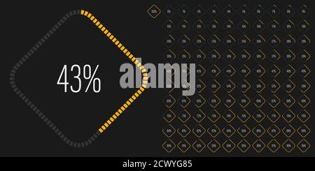 Set di diagrammi percentuali rettangolari metri da 0 a 100 pronti all'uso per il web design, interfaccia utente o infografica - indicatore con verde Illustrazione Vettoriale