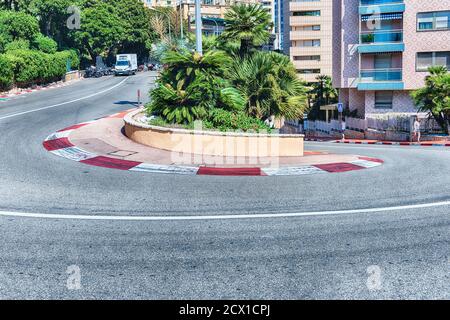 MONTE CARLO, MONACO - AGOSTO 13: Il Fairmont Hairpin o Loews Curve, una delle sezioni più famose del circuito del Gran Premio di Monaco, situato a Mon Foto Stock