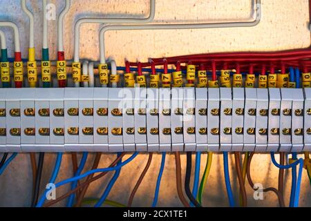 Il blu di fili elettrici con morsetti e pinza a crimpare Foto stock - Alamy