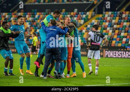 Dacia Arena Stadio Friuli Udine, udine, Italia, 30 set 2020, festeggia dopo aver segnato durante Udinese vs Spezia, Serie a di calcio italiana - Credit: LM/Alessio Marini/Alamy Live News Foto Stock