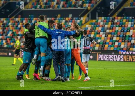 Dacia Arena Stadio Friuli Udine, udine, Italia, 30 set 2020, festeggia dopo aver segnato durante Udinese vs Spezia, Serie a di calcio italiana - Credit: LM/Alessio Marini/Alamy Live News Foto Stock