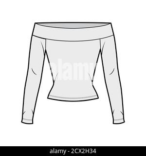 Disegno tecnico di moda con maniche lunghe e forma aderente. Capo outwear per camicia piatta, modello frontale, colore grigio. Donne, uomini, mockup di cimeria unisex Illustrazione Vettoriale