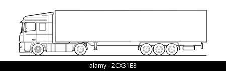 Vettoriale, autocarro, con semirimorchio, vista laterale. Mascherina bianca per camion, semirimorchio per pubblicità, per libro da colorare. Trasporto tra Illustrazione Vettoriale