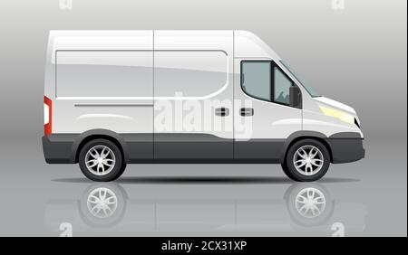 Modello dettagliato di Mockup vettoriale Van Delivery realistico. Modello Cargo van per la progettazione dell'identità aziendale sui trasporti e il branding delle auto. Minivan CARGO Illustrazione Vettoriale