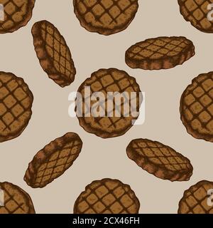Motivo senza cuciture con frittatine di hamburger colorate alla griglia disegnate a mano Illustrazione Vettoriale
