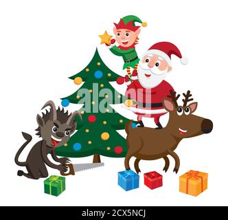 Krampus sabotaggio albero di Natale Illustrazione Vettoriale