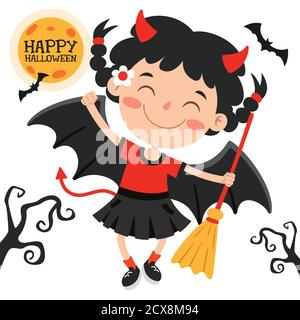 Buon bambino divertente che celebra Halloween Illustrazione Vettoriale