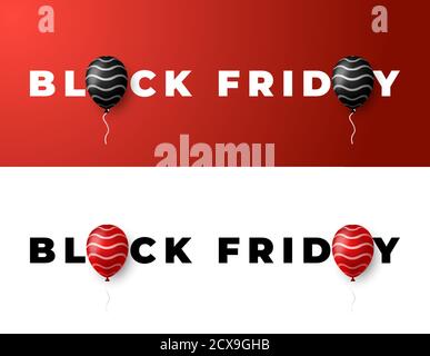 Banner di vendita Black Friday. Poster con stili minimi impostati con illustrazione vettoriale a fumetto. Black Friday isolato su sfondi bianchi e rossi Illustrazione Vettoriale