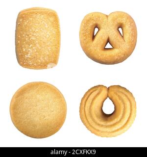 Biscotti danesi al burro isolati su sfondo bianco Foto Stock
