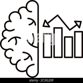 cervello umano con barre statistiche icona stile linea illustrazione vettoriale design Illustrazione Vettoriale