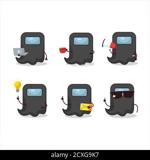 Ghost Among US cartoon nero con vari tipi di emoticon aziendali Illustrazione Vettoriale