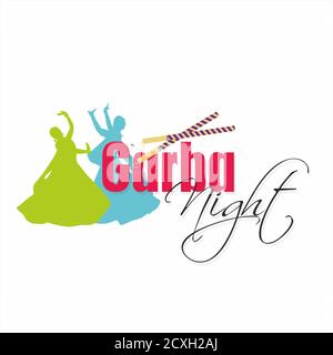 Garba Night Typogoraphy | Donne che giocano Dandiya Dance a Navratri Festival Foto Stock