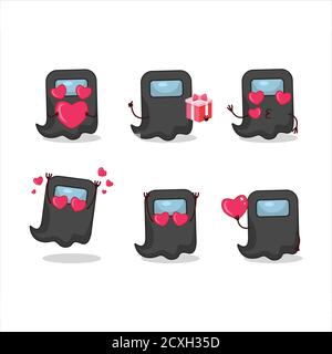 Ghost Among US cartoon nero con amore simpatico emoticon Illustrazione Vettoriale