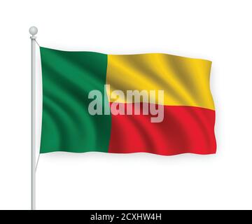 bandiera 3D a forma d'onda Benin isolata su sfondo bianco. Illustrazione Vettoriale