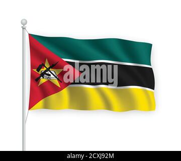 bandiera a onda 3d Mozambico isolata su sfondo bianco. Illustrazione Vettoriale