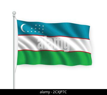 bandiera uzbekistan 3d ondulata isolata su sfondo bianco. Illustrazione Vettoriale