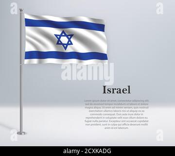Bandiera d'Israele sventolante su flagpole. Modello per il giorno dell'indipendenza Illustrazione Vettoriale