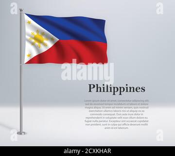 Bandiera sventolante delle Filippine su flagpole. Modello per Independenc Illustrazione Vettoriale