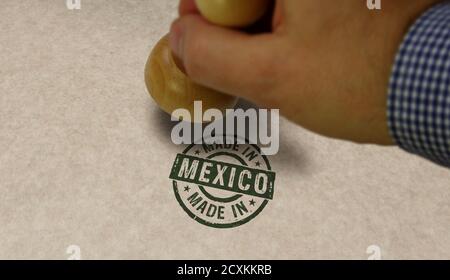 Stampato e stampato a mano in Messico. Concetto di fabbrica, produzione e paese di produzione. Foto Stock