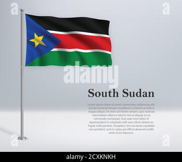 Bandiera ondulata del Sud Sudan su flagpole. Modello per Independenc Illustrazione Vettoriale