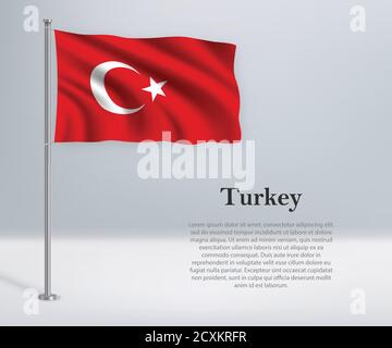 Bandiera sventolante della Turchia su flagpole. Modello per il giorno dell'indipendenza Illustrazione Vettoriale