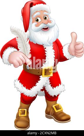 Babbo Natale Quill Pen Thumbs Up Cartoon Illustrazione Vettoriale