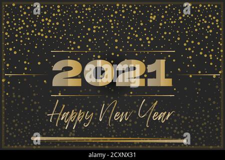 2021 Felice anno nuovo - numeri d'oro con testo e scintille su sfondo scuro - biglietto d'auguri per l'anno nuovo 2021. Immagine vettoriale EPS modificabile Illustrazione Vettoriale