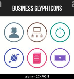 6 insieme di icone Beautiful Business Glyph Vector Illustrazione Vettoriale