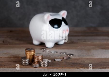 accumulo di denaro. airbag finanziario. banca piggy con monete Foto Stock