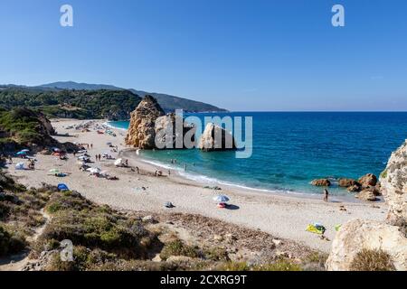 Spiagge della Grecia, spiaggia di Potistika, distretto di Volos, Pelion Foto Stock