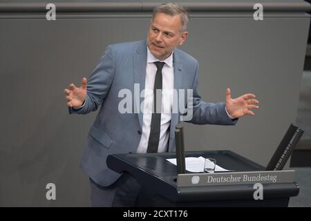 Berlino, Germania. 01 Ottobre 2020. Leif-Erik Holm (AFD) parla nel Bundestag tedesco. Si discute del bilancio "Economia ed energia". Credit: Jörg Carstensen/dpa/Alamy Live News Foto Stock