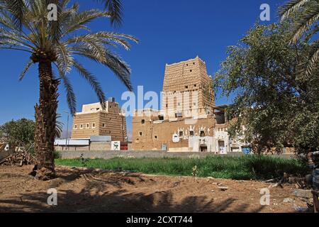 La casa nel villaggio arabo vicino Najran, regione ASiR, Arabia Saudita Foto Stock