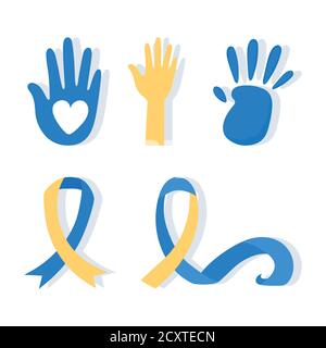 world down sindrome giorno, mani stampa vernice e awareness nastro illustrazione vettore Illustrazione Vettoriale