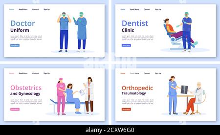 Set di modelli vettoriali per la landing page della medicina e dell'assistenza sanitaria Illustrazione Vettoriale