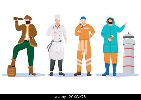 Illustrazione vettoriale piatta delle professioni marittime Illustrazione Vettoriale