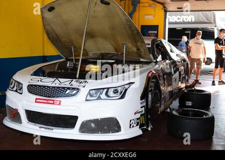 Vallelunga, Roma, 13 settembre 2020. Festa americana di Roma. NASCAR Euro Chevrolet Camaro in scatola con meccanica Foto Stock