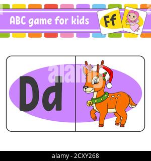 Schede flash ABC. Alfabeto per bambini. Lettere di apprendimento. Foglio di lavoro Education. Pagina delle attività per lo studio dell'inglese. Gioco a colori per bambini. Vettore isolato i Illustrazione Vettoriale