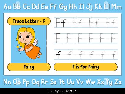 Lettere di traccia. Pratica di scrittura. Foglio di lavoro per i bambini. Imparare l'alfabeto. Carattere carino. Illustrazione vettoriale. Stile cartone animato. Illustrazione Vettoriale