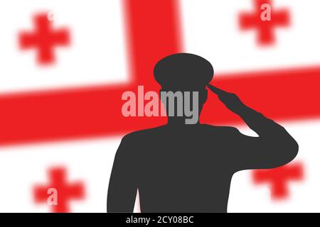 Saldare la silhouette su sfondo sfocato con la bandiera Georgia. Illustrazione Vettoriale