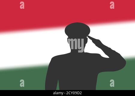 Silhouette a saldare su sfondo sfocato con bandiera ungherese. Illustrazione Vettoriale