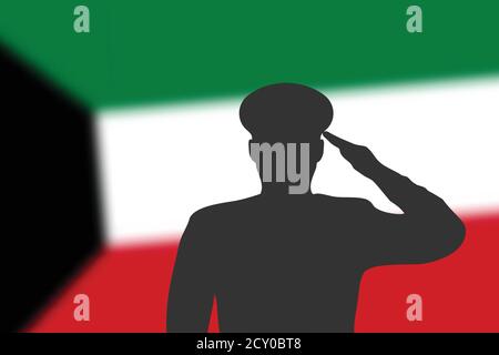 Saldare la silhouette su sfondo sfocato con la bandiera Kuwait. Illustrazione Vettoriale