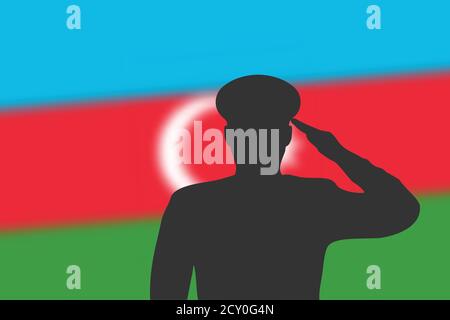 Saldare silhouette su sfondo sfocato con bandiera Azerbaigian. Illustrazione Vettoriale