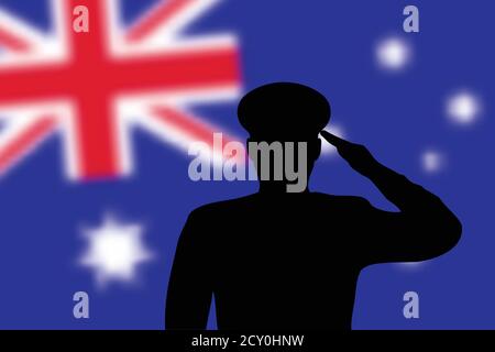 Silhouette a saldare su sfondo sfocato con bandiera australiana. Illustrazione Vettoriale