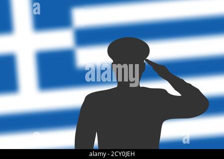 Silhouette a saldare su sfondo sfocato con bandiera greca. Illustrazione Vettoriale