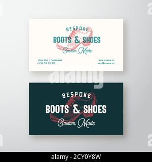 Stivali personalizzati retro Vector Sign, Symbol o Logo e modello di biglietto da visita. Vintage Shoe Sketch donna con tipografia e texture shabby. Premium Illustrazione Vettoriale