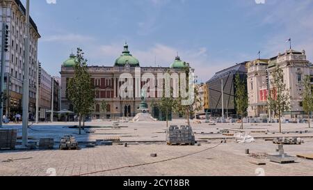 Belgrado / Serbia - 21 luglio 2019: Ricostruzione della Piazza della Repubblica a Belgrado, la capitale della Serbia Foto Stock