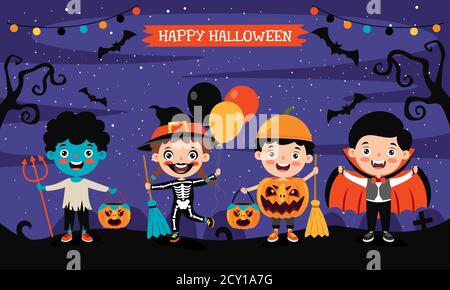 Buon bambino divertente che celebra Halloween Illustrazione Vettoriale
