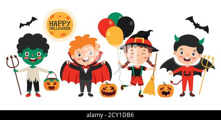 Buon bambino divertente che celebra Halloween Illustrazione Vettoriale