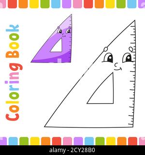 Libro da colorare per bambini. Ritorno a scuola. Carattere allegro. Illustrazione vettoriale. Carino stile cartoon. Pagina fantasy per bambini. Profilo nero Illustrazione Vettoriale